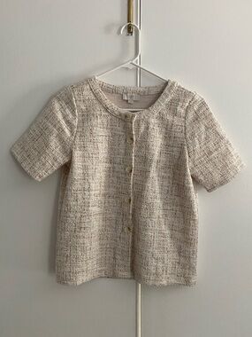 LOFT White & Cream Tweed Short-Sleeve Button-Up Top